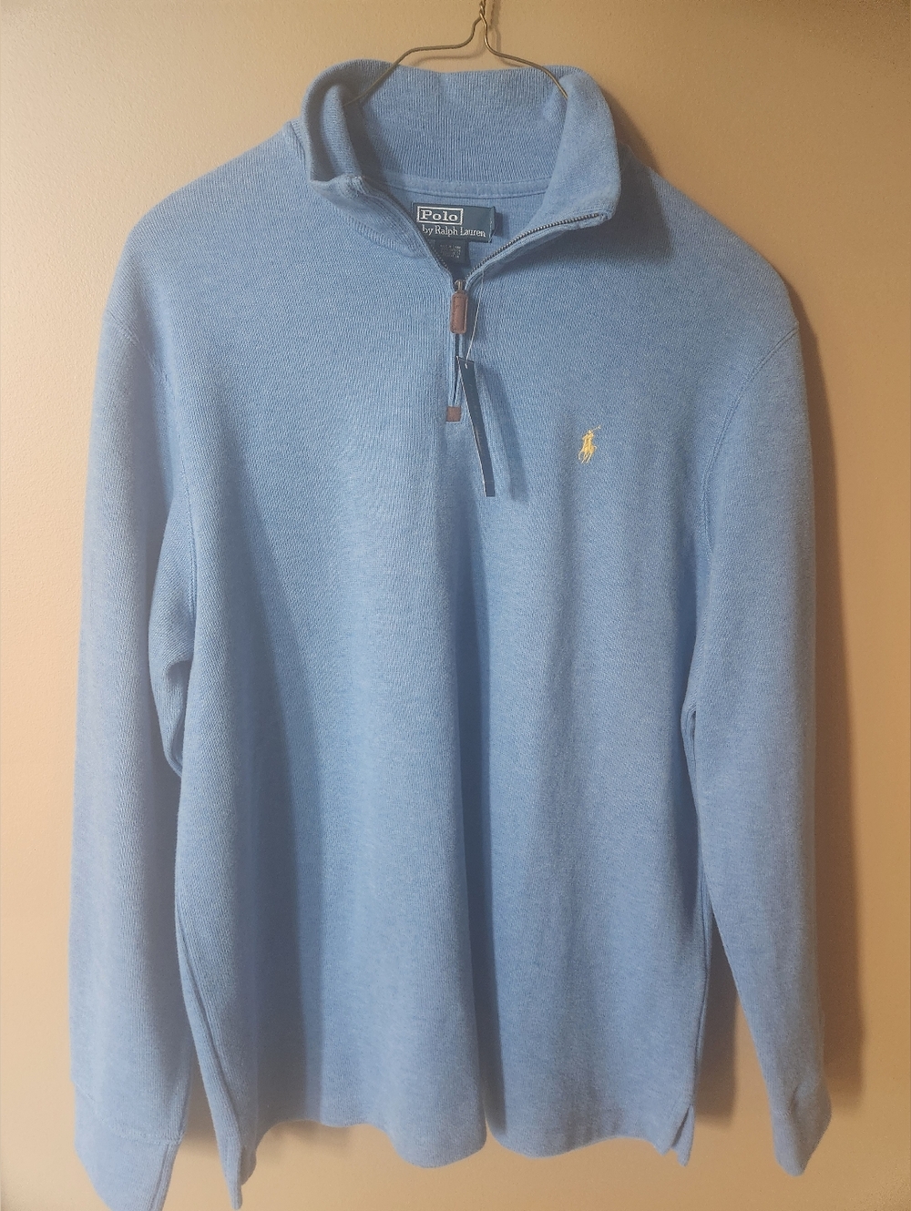 NWT Polo by Ralph Lauren Sky Blue Quarter-Zip Pullover with Yellow Pony XL